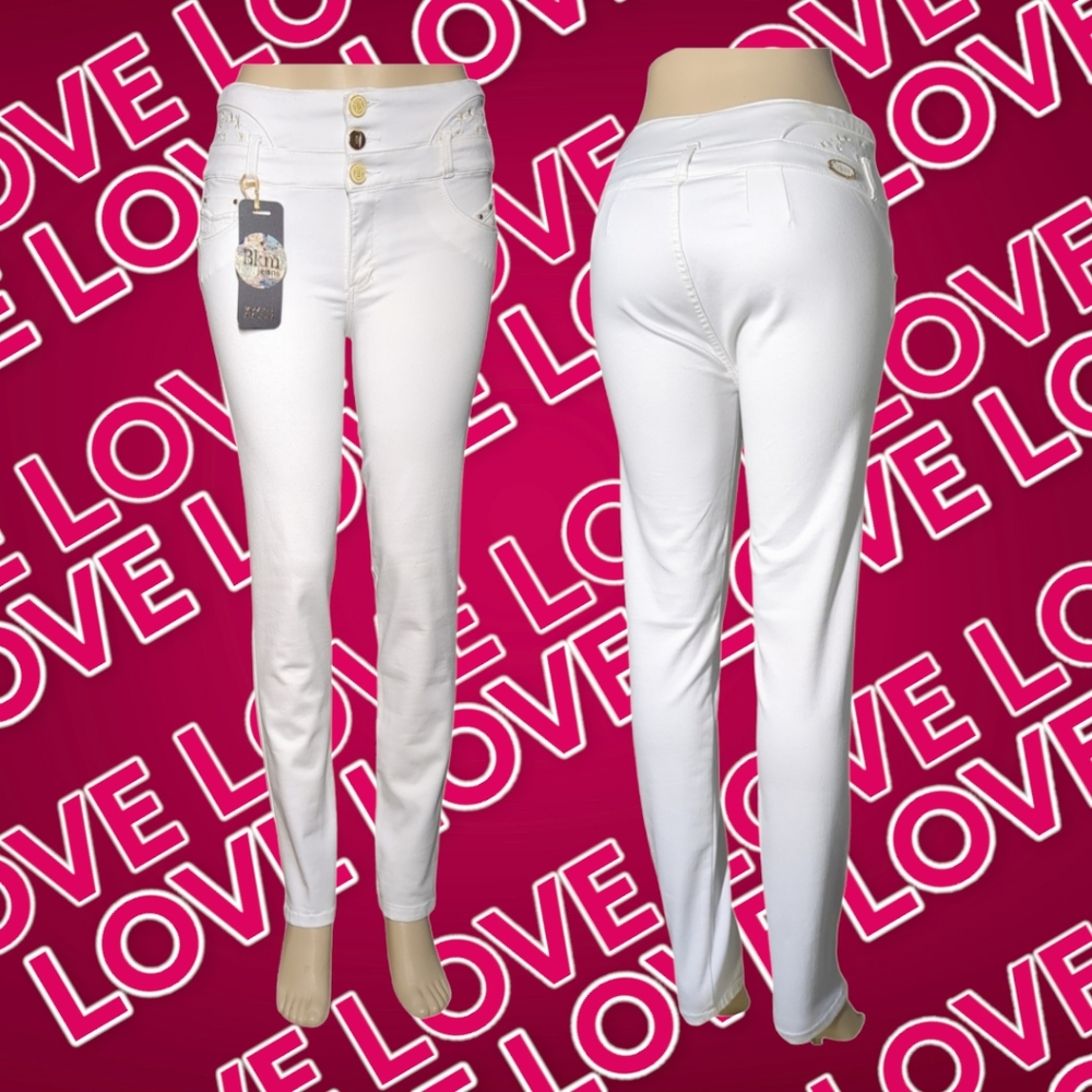 *NEW* Colombian Authentic High Rise Skinny Butt Lifter Embroidery White Jeans